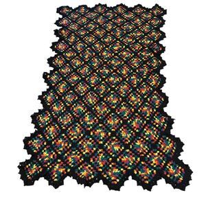 Granny Square Afghan Blanket Colorful Scalloped Edge Couch Throw 78 x 50"